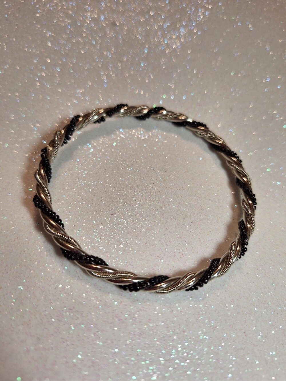 Stainless Steel And Black Seed Beads Bracelet And Bangle